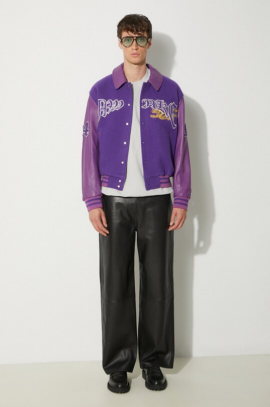 Шерстяная куртка-бомбер Awake NY Varsity Jacket SP24.OT001 фиолетовой SS24