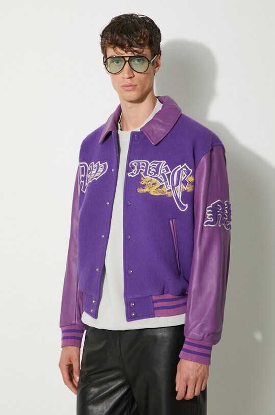 Шерстяная куртка-бомбер Awake NY Varsity Jacket SP24.OT001 фиолетовой