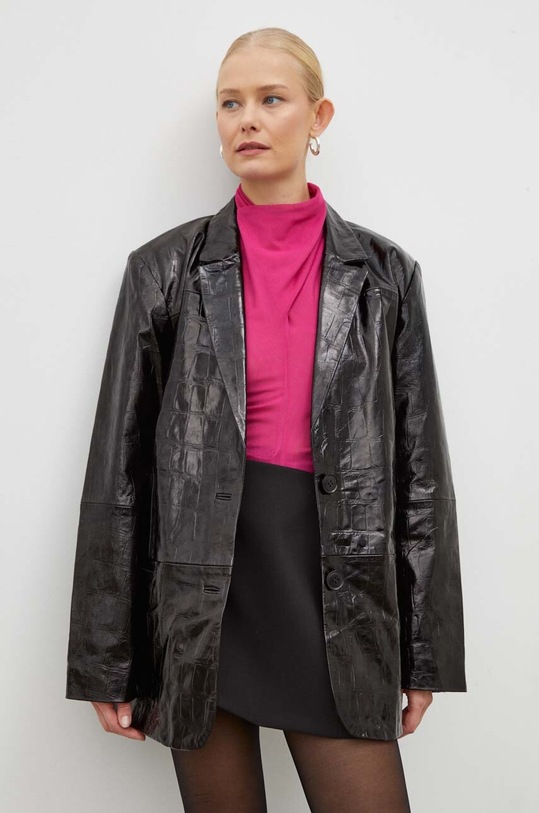 Gestuz marynarka skórzana skóra naturalna czarny 10908595