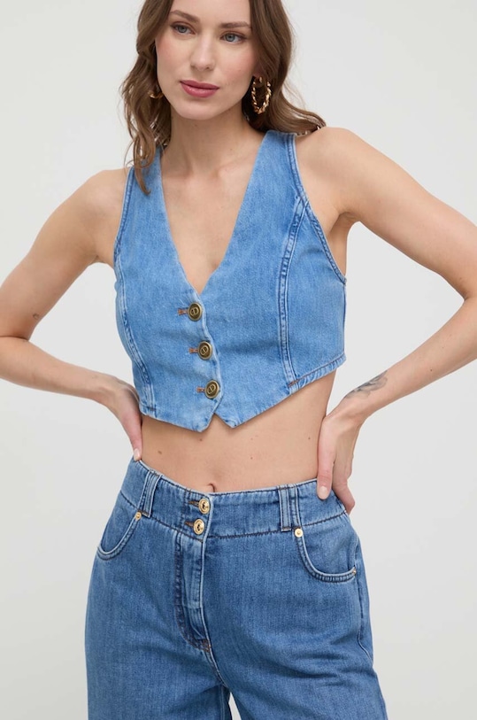 Джинсовый жилет Twinset без подкладки голубой 241TP2632
