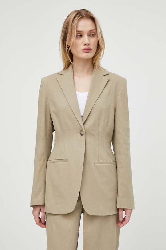 Піджак з домішкою льону Samsoe Samsoe з підкладкою бежевий F24100066