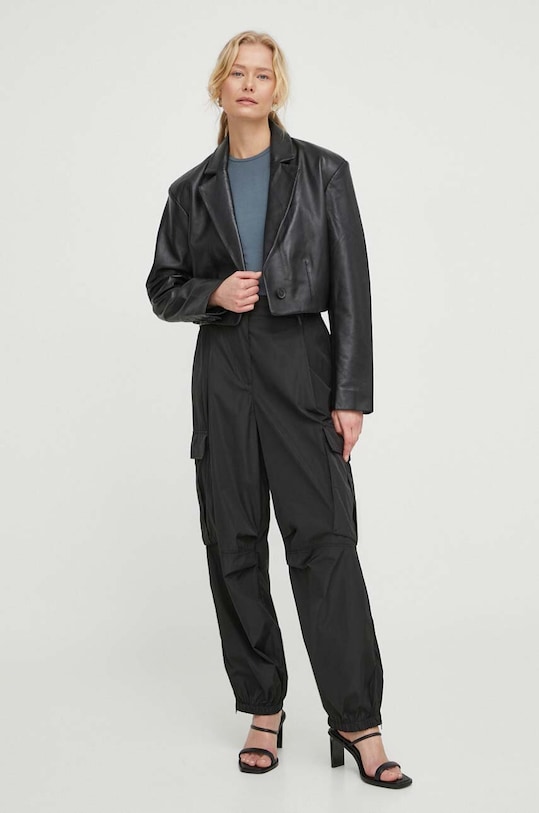 Won Hundred sacou de piele cu captuseala negru 2758.16014