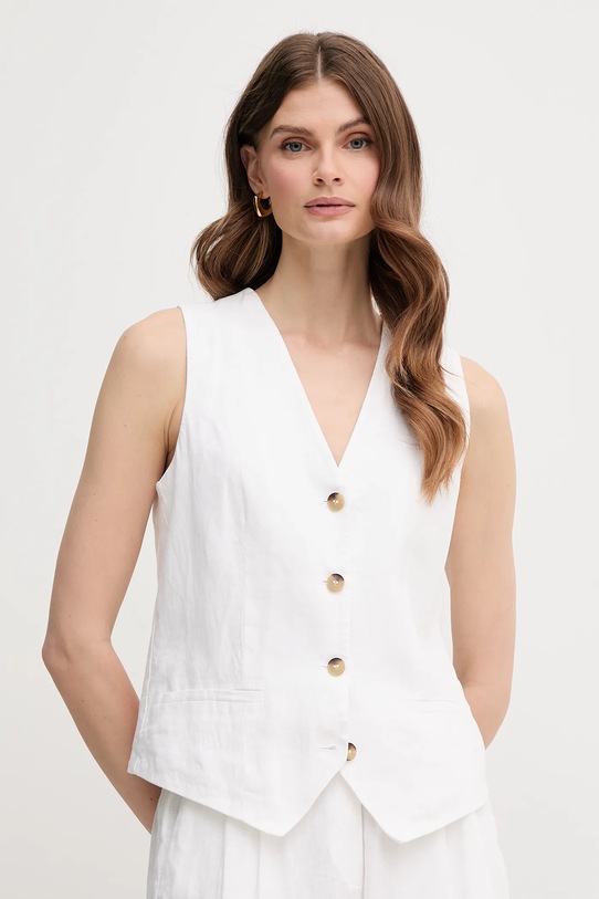 United Colors of Benetton vestă de in cu captuseala alb 2AGHDJ00G