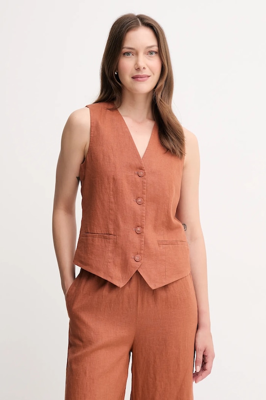 Λινό γιλέκο United Colors of Benetton πορτοκαλί 2AGHDJ00G