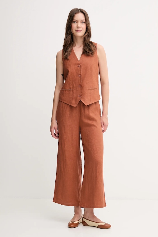 Λινό γιλέκο United Colors of Benetton 2AGHDJ00G πορτοκαλί AW25