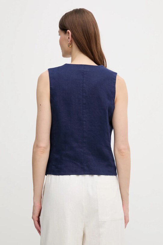 Odzież United Colors of Benetton kamizelka lniana 2AGHDJ00G granatowy