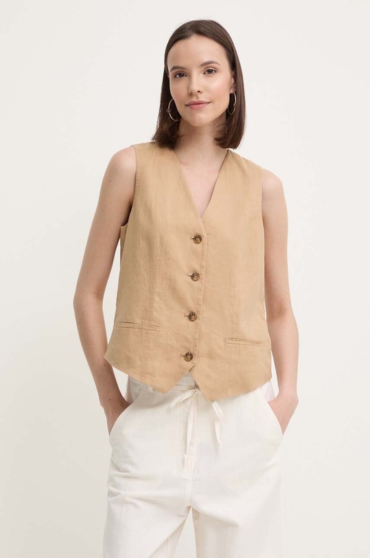 United Colors of Benetton gilet in lino tessuto beige 2AGHDJ00G
