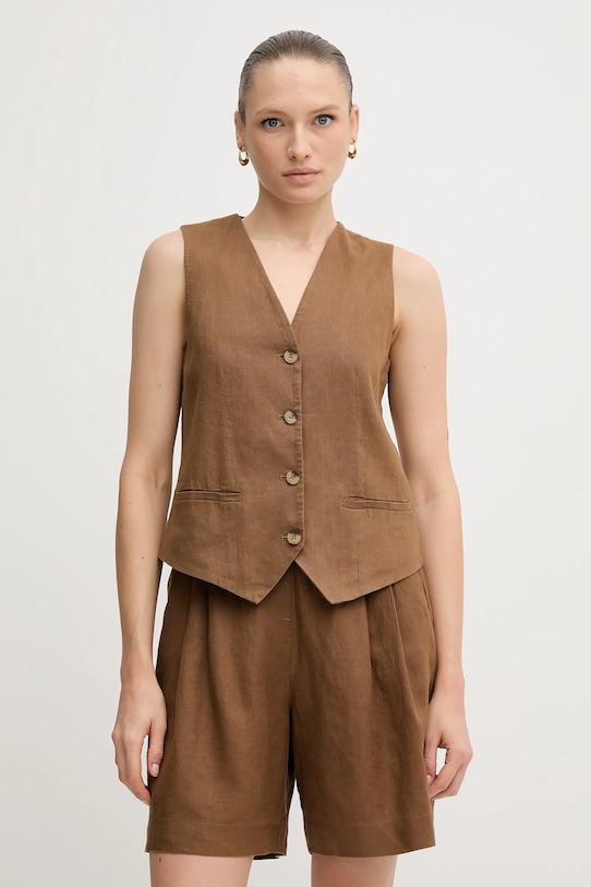 Льняной жилет United Colors of Benetton коричневый 2AGHDJ00G