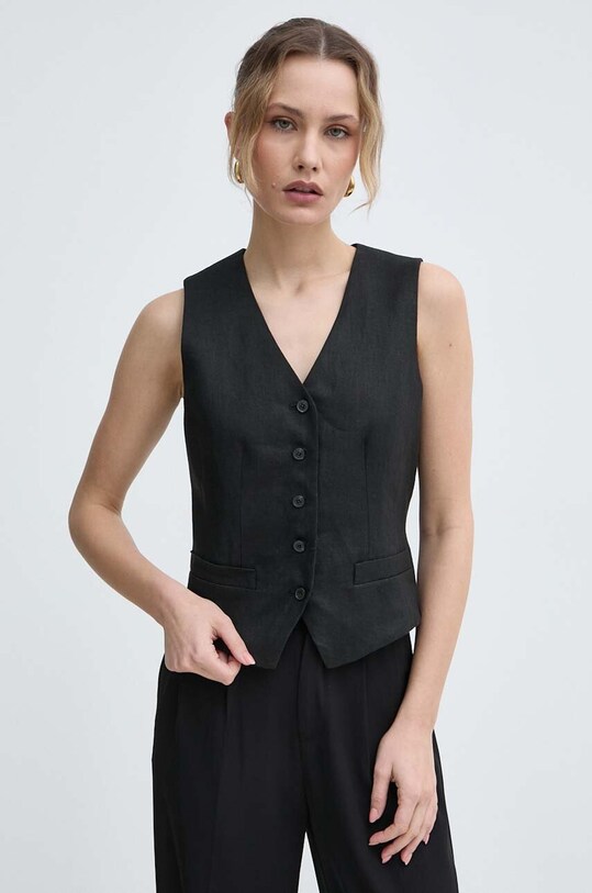 Weekend Max Mara kamizelka lniana tkanina czarny 2415151022600