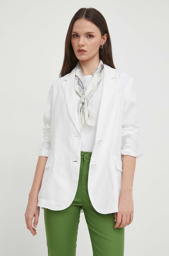 Льняний жакет United Colors of Benetton без підкладки білий 2AGHDW00R