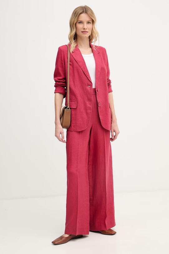 United Colors of Benetton сако с едноредно закопчаване дамско от лен 2AGHDW00R червен AA00