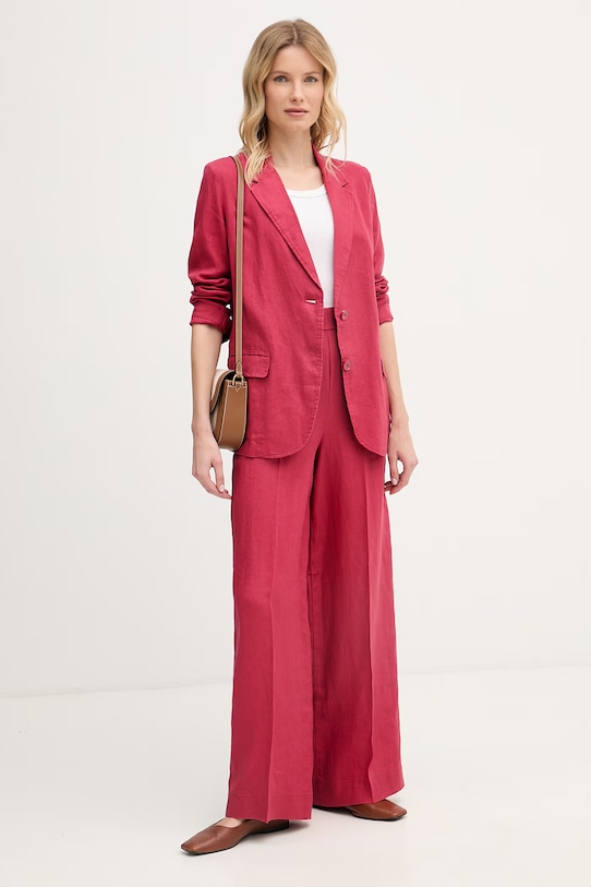 United Colors of Benetton сако с едноредно закопчаване дамско от лен 2AGHDW00R червен AA00