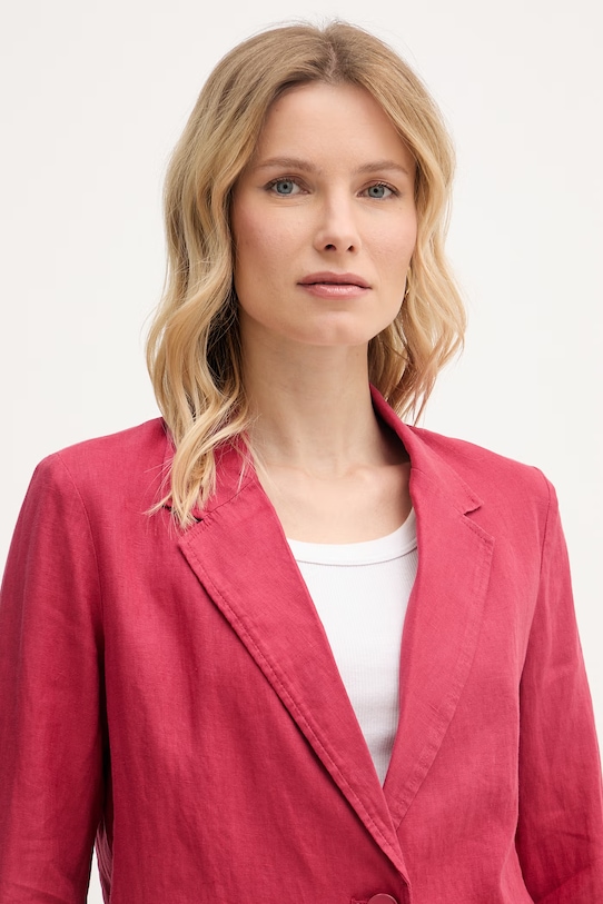 United Colors of Benetton сако с едноредно закопчаване дамско от лен червен 2AGHDW00R