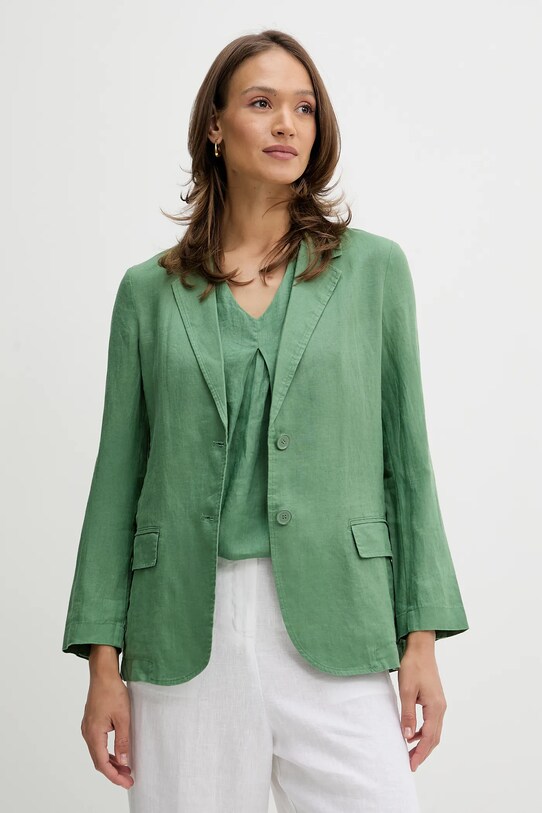 United Colors of Benetton marynarka lniana zielony 2AGHDW00R
