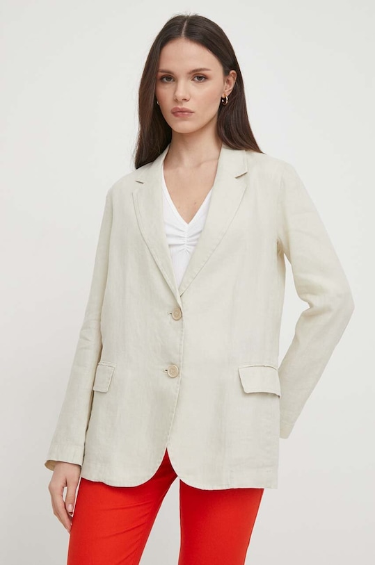 Льняной жакет United Colors of Benetton без подкладки бежевый 2AGHDW00R