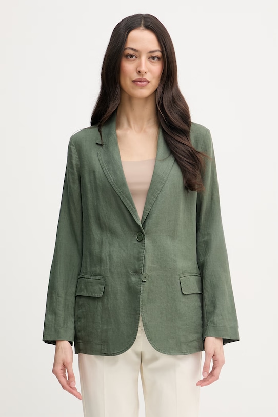 United Colors of Benetton сако с едноредно закопчаване дамско от лен зелен 2AGHDW00R