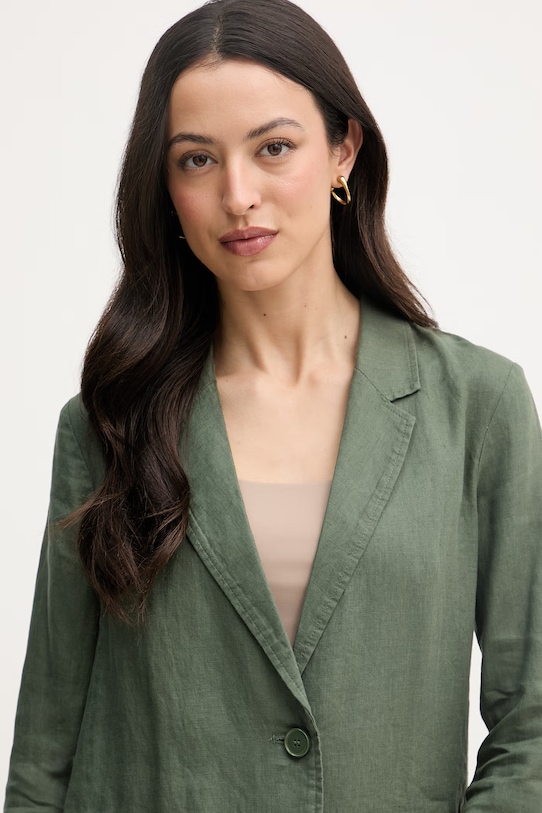 United Colors of Benetton сако с едноредно закопчаване дамско от лен зелен 2AGHDW00R