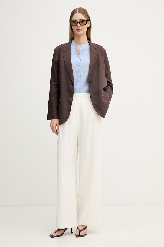 United Colors of Benetton jednořadé sako dámské lněné 2AGHDW00R hnědá AA00