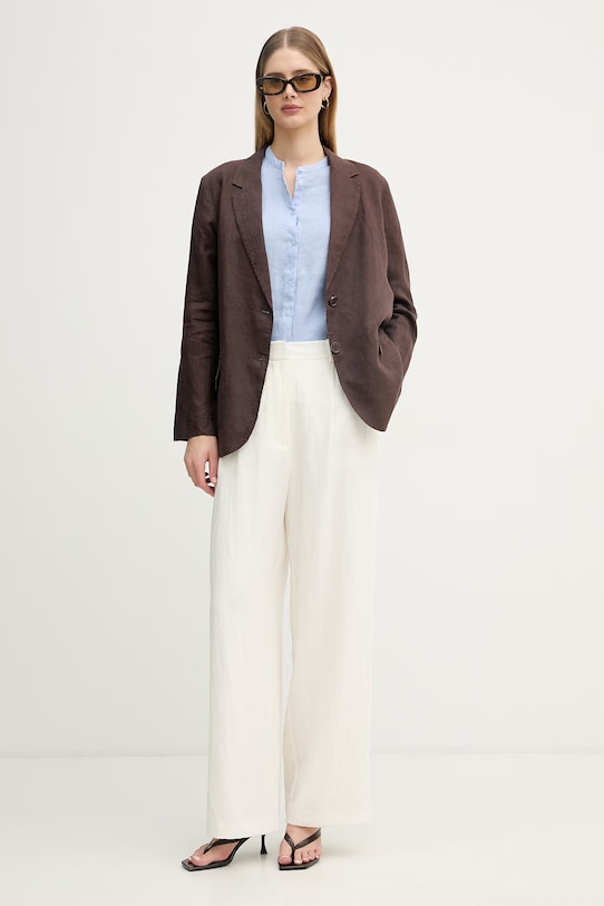 United Colors of Benetton jednořadé sako dámské lněné 2AGHDW00R hnědá AA00