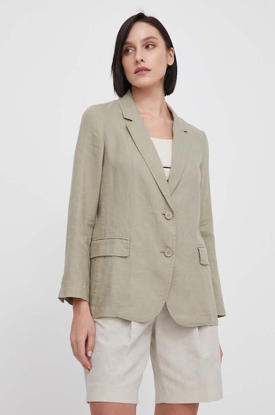 United Colors of Benetton marynarka lniana tkanina zielony 2AGHDW00R