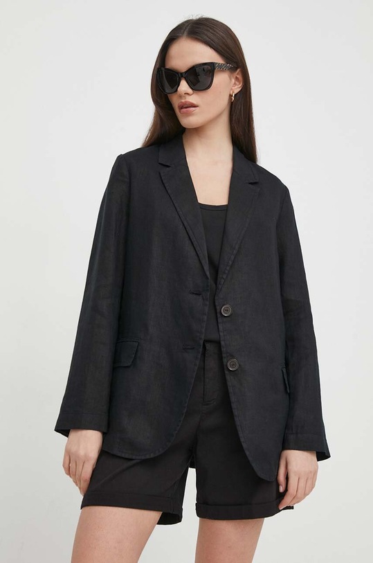 United Colors of Benetton marynarka lniana tkanina czarny 2AGHDW00R