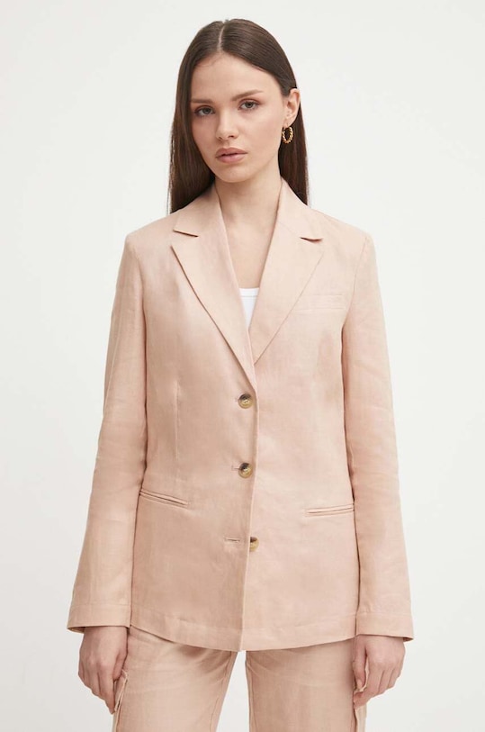 United Colors of Benetton marynarka lniana tkanina różowy 2AGHDW01Z