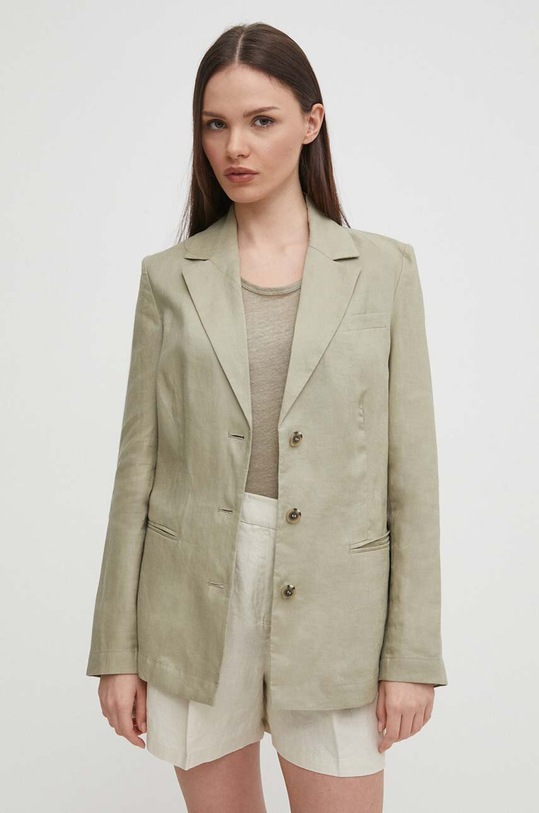 United Colors of Benetton marynarka lniana tkanina zielony 2AGHDW01Z