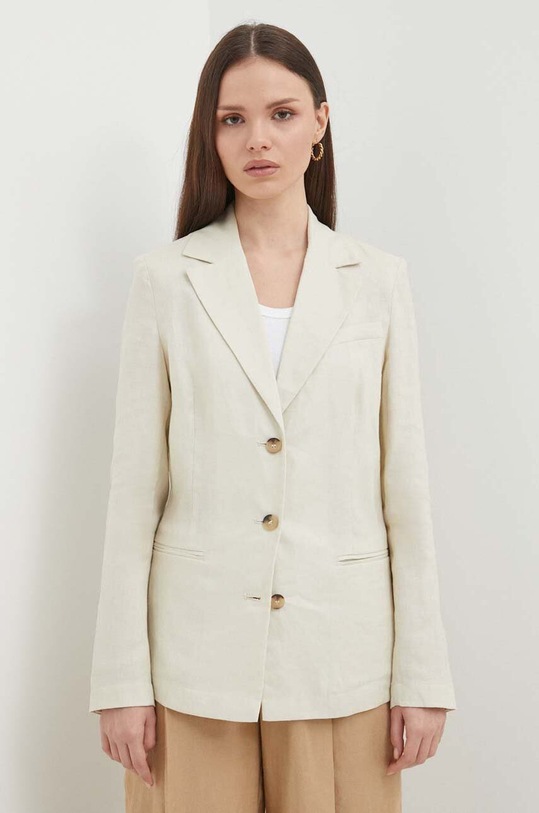Льняной жакет United Colors of Benetton без подкладки бежевый 2AGHDW01Z