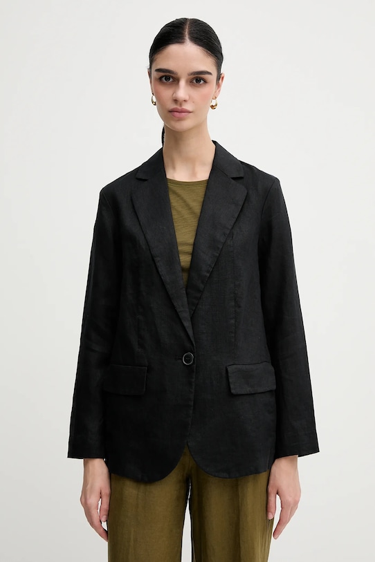 Λινό πανωφόρι Sisley μαύρο 2AGHLW019