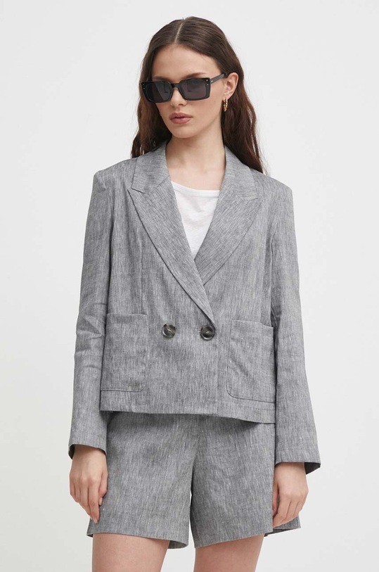 Λινό πανωφόρι Sisley ύφασμα γκρί 25Q6LW021