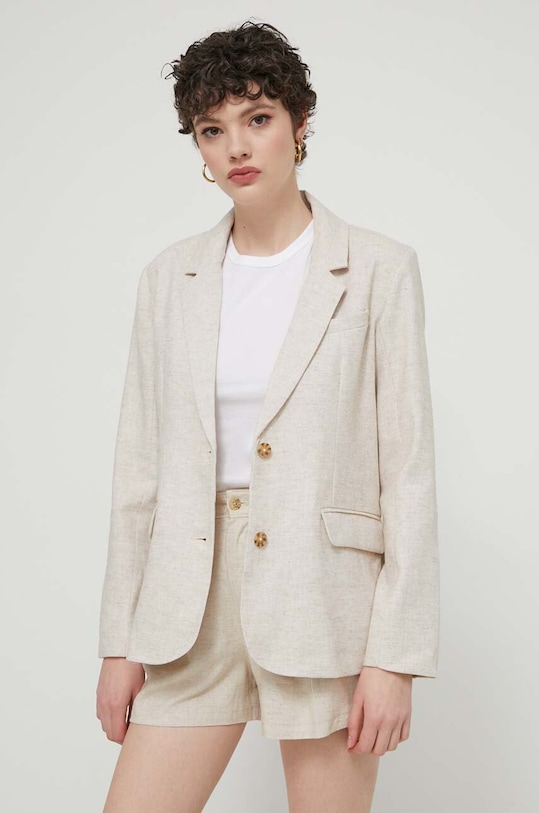 Abercrombie & Fitch marynarka lniana tkanina beżowy KI144.4038.185