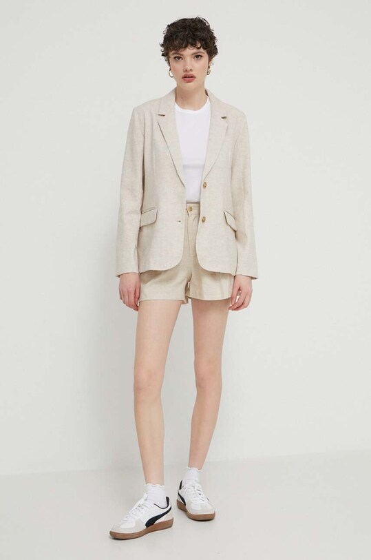 Λινό πανωφόρι Abercrombie & Fitch KI144.4038.185 μπεζ SS24