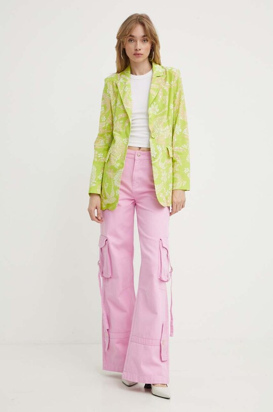 Never Fully Dressed marynarka z domieszką lnu NFDOU307.Green zielony SS24