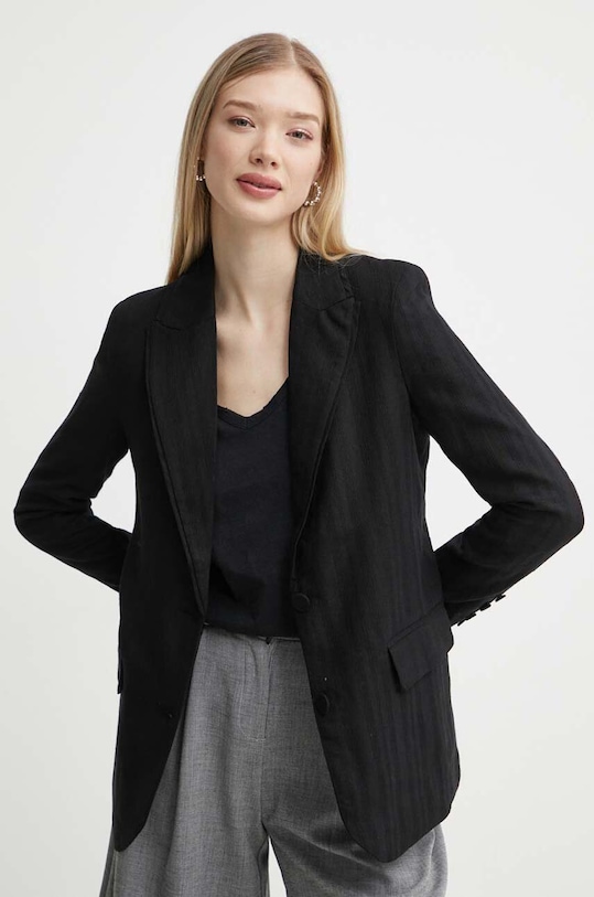 Desigual marynarka z domieszką lnu CRESTONE tkanina czarny 24SWEW19