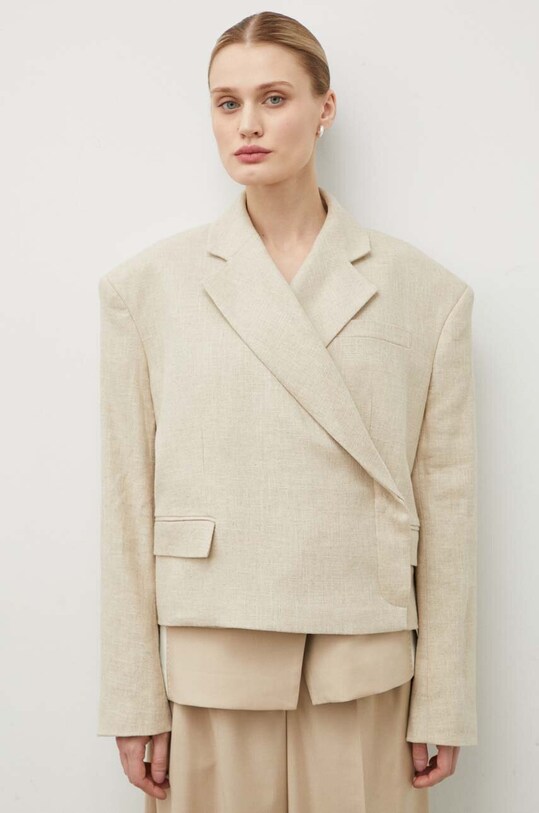 Λινό πανωφόρι Remain 5012142528 μπεζ SS24