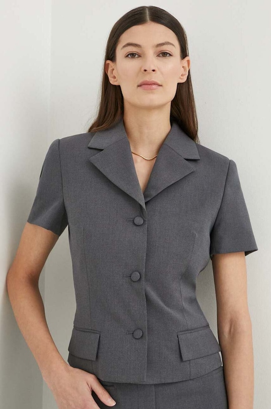 Blazer s příměsí vlny Remain látka šedá 501269514
