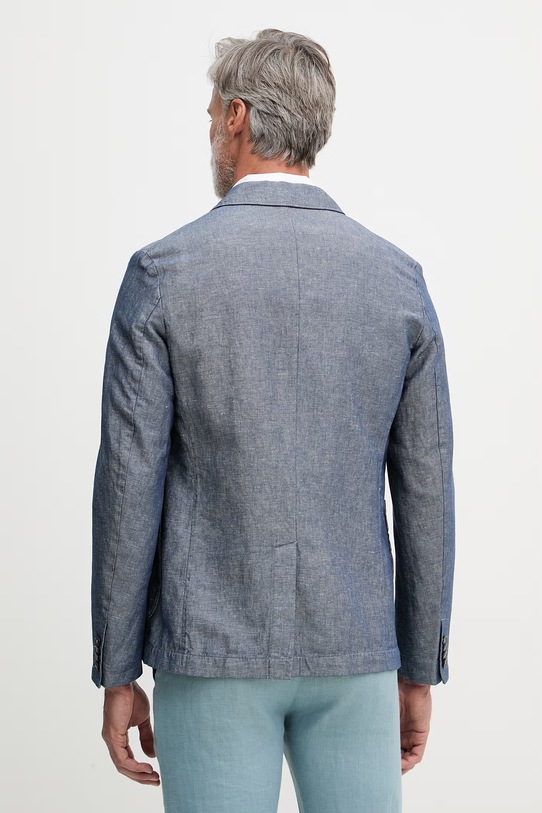 Oblečenie United Colors of Benetton jednoradové sako pánske s prímesou ľanu 2YQSUW014 modrá