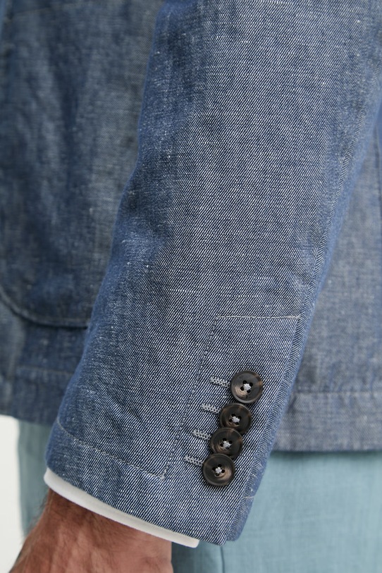 United Colors of Benetton jednoradové sako pánske s prímesou ľanu modrá 2YQSUW014