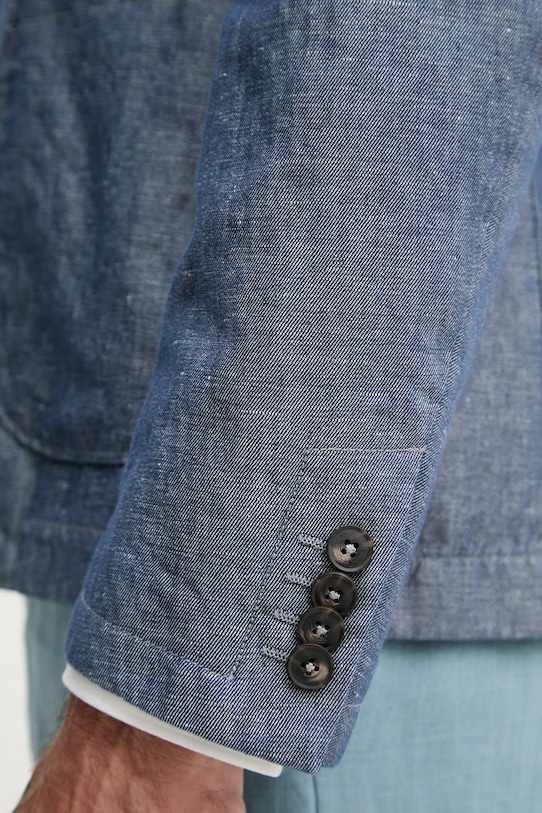 United Colors of Benetton jednoradové sako pánske s prímesou ľanu modrá 2YQSUW014