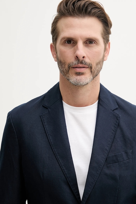 Sako s prímesou ľanu United Colors of Benetton tmavomodrá 2YQSUW014