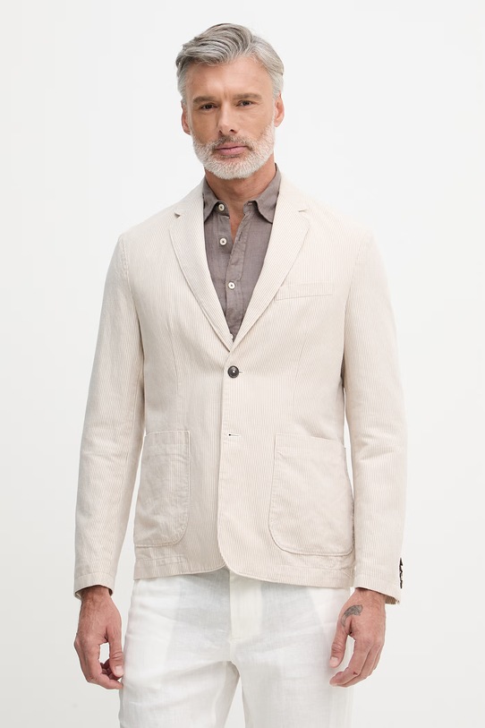 United Colors of Benetton jednoradové sako pánske s prímesou ľanu béžová 2YQSUW014