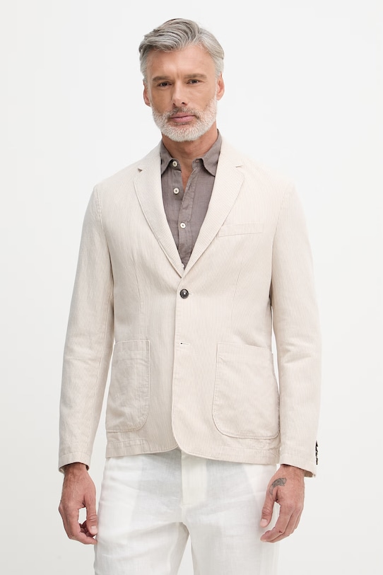 United Colors of Benetton jednoradové sako pánske s prímesou ľanu béžová 2YQSUW014
