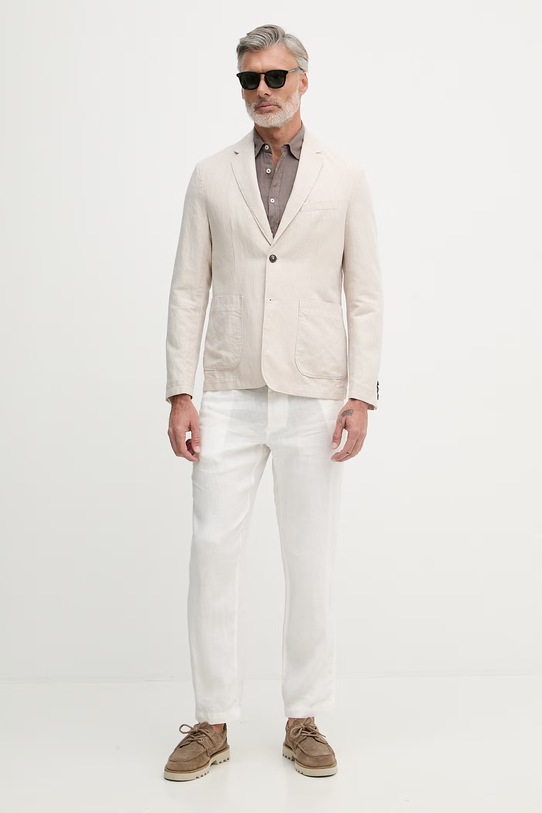 United Colors of Benetton jednoradové sako pánske s prímesou ľanu 2YQSUW014 béžová SS25