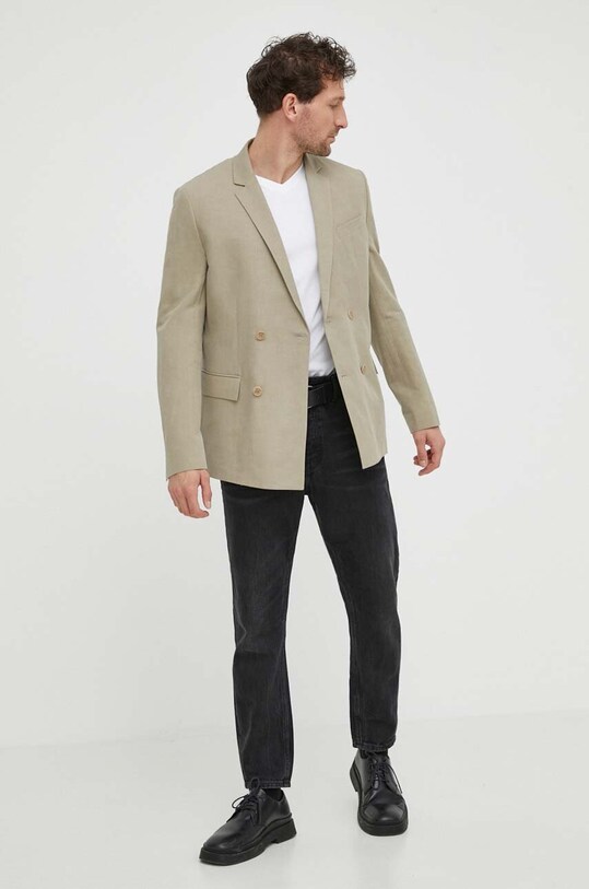 Піджак з домішкою льону Calvin Klein K10K112649 бежевий SS24