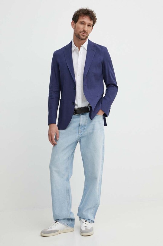 Льняний жакет Tommy Hilfiger MW0MW35214 темно-синій SS24