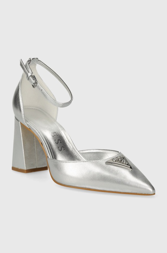 Guess czółenka skórzane BARSYN FLPBSY.LEM08.SILVE srebrny SS24