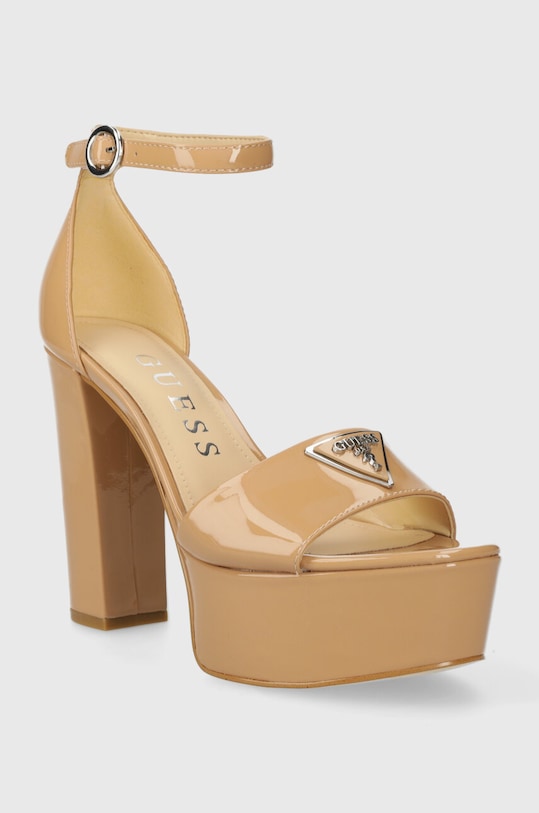 Guess sandały skórzane SETON FLPSET.PAT03.NUDE beżowy SS24