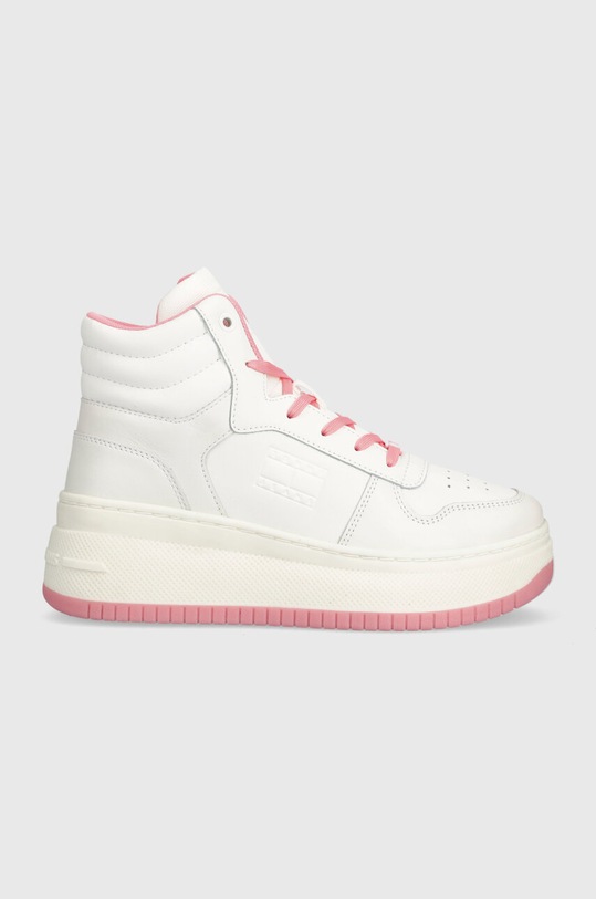 Tenisky Tommy Jeans TJW RETRO BASKET MC LACE UP imitace kůže bílá EN0EN02422
