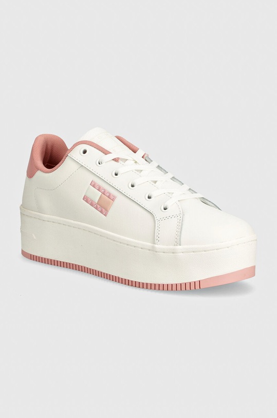 Kožené sneakers boty Tommy Jeans TJW FLATFORM ESS platforma bílá EN0EN02518