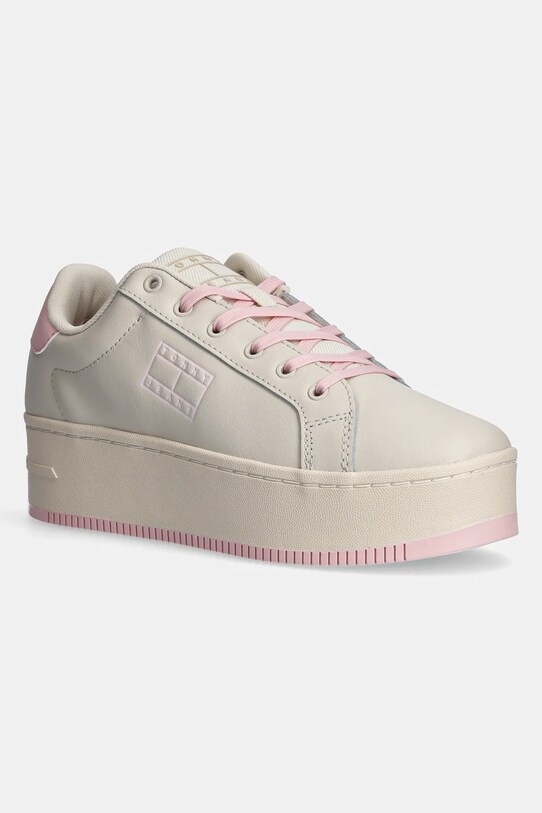 Kožené sneakers boty Tommy Jeans TJW FLATFORM ESS platforma béžová EN0EN02518